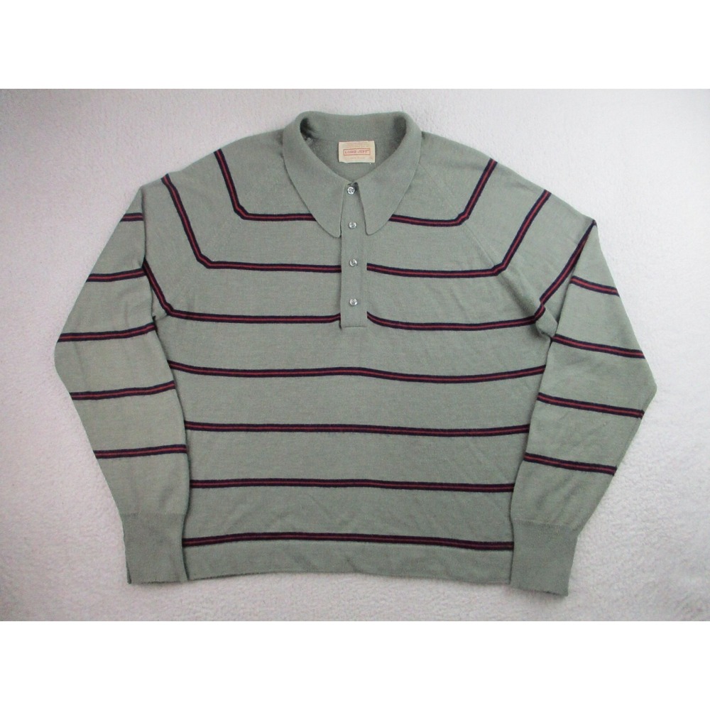 VTG Lord Jeff Sweater Mens XL Gray Red Striped Long Sleeve USA-Made Outdoor